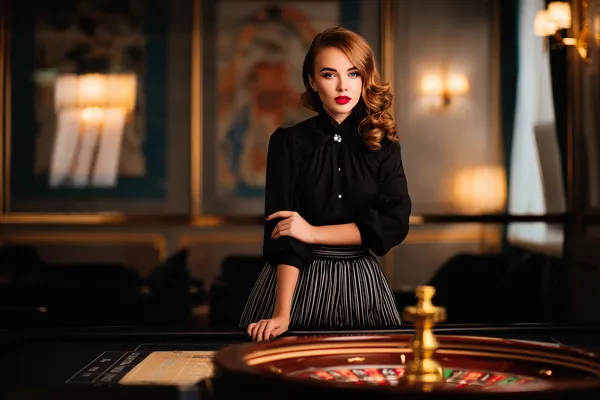 A confident dealer surrounded by casino chips inviting players to access their LG111 account, reflecting quick and easy login options.